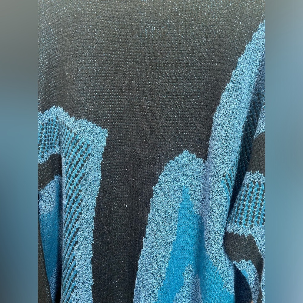 Vintage Black and Blue Abstract Acrylic Crewneck Sweater with Leather accents - Picture 8 of 9
